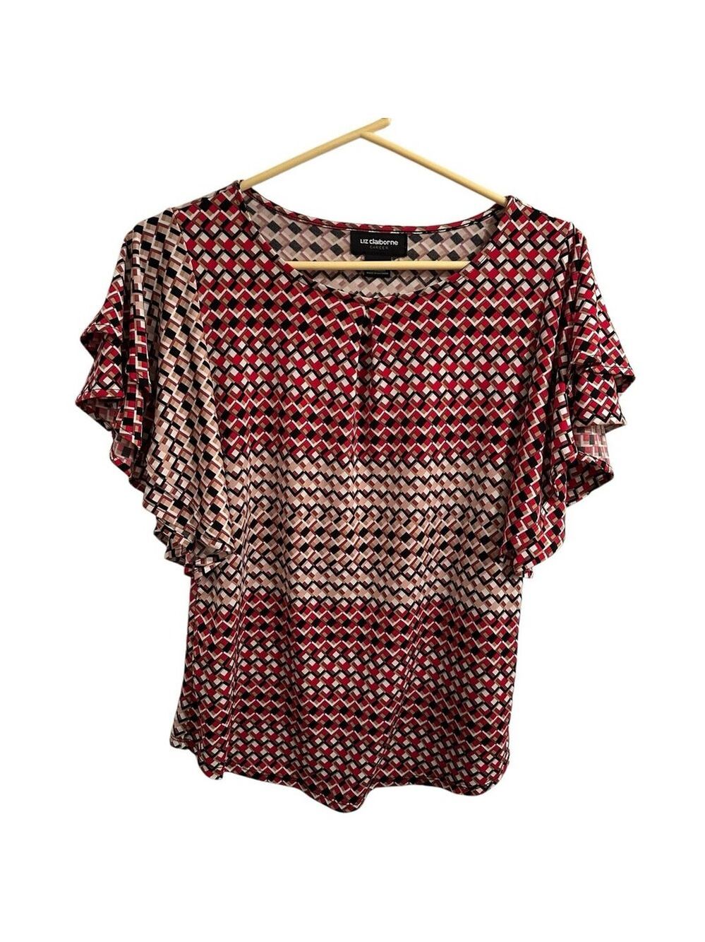 Liz Claiborne Career Blouse Short Butterfly Tiered Sleeves Womens S Multicolor